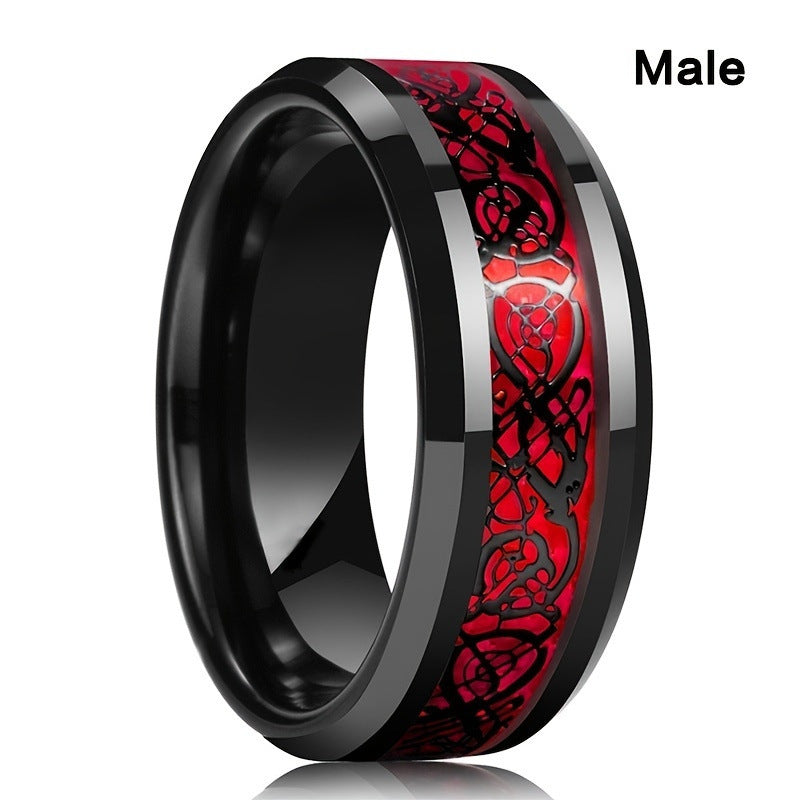 Couple Rings Dragon Pattern Heart Shape Matching Rings For Him And Her Stainless Steel Alloy Electroplated Finish
