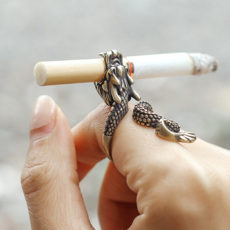 Mens Dragon Shaped Copper Cigarette Holder Ring Adjustable Band Dragon Design Novelty Accessory For Everyday Use