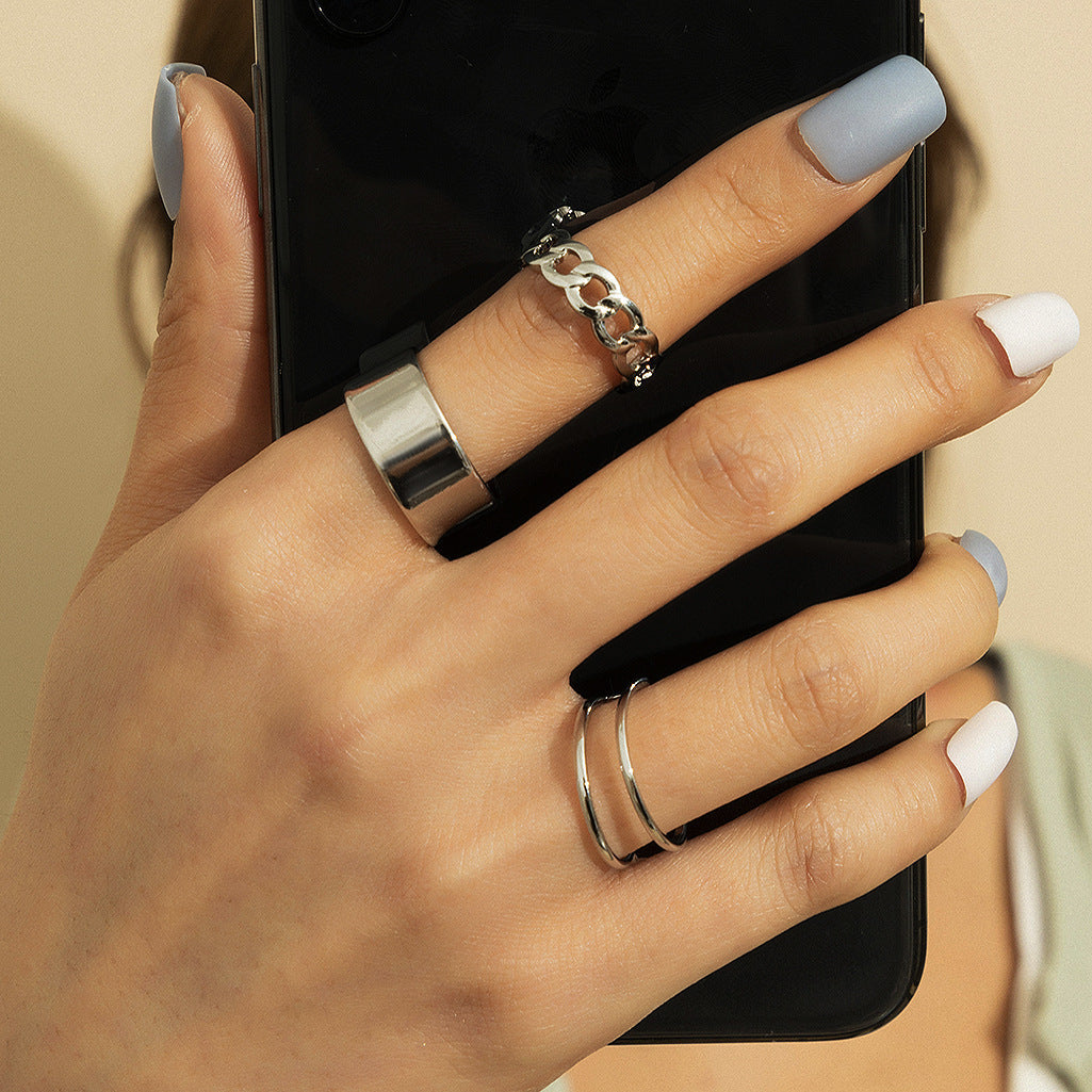 Womens Alloy Ring Sets Geometric Rings Electroplated Rings Cee Shaped Rings Fashion Jewelry For Women And Girls