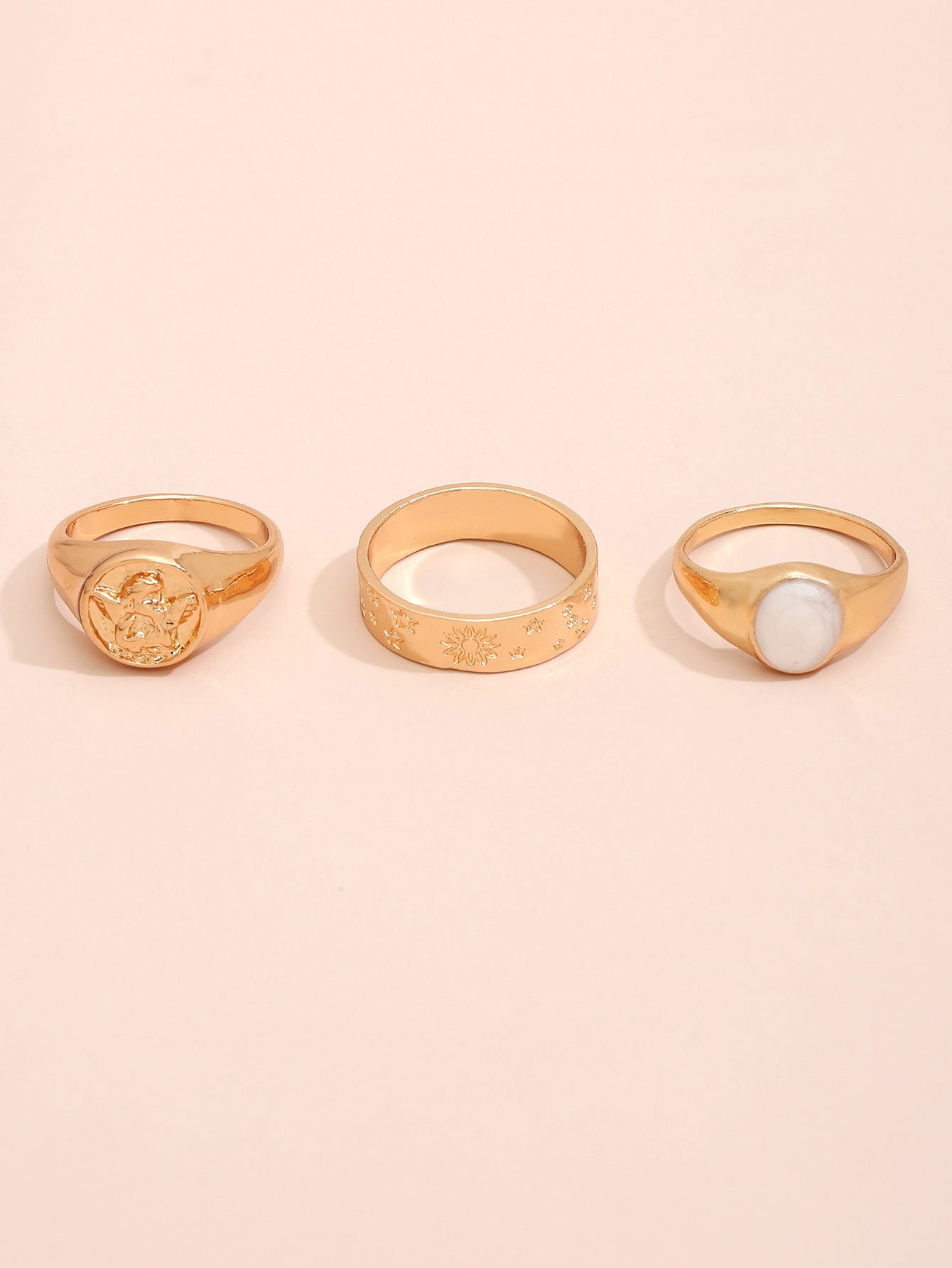 Womens Fashion Ring Set Electroplated Stackable Rings Zinc Alloy Irregular Design Gift Set Of Three Pieces Set