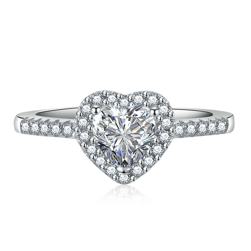 Heart Shaped Moissanite Zircon Ring White Gold Plated Inlaid Engagement Gift For Anniversary For All Occasions