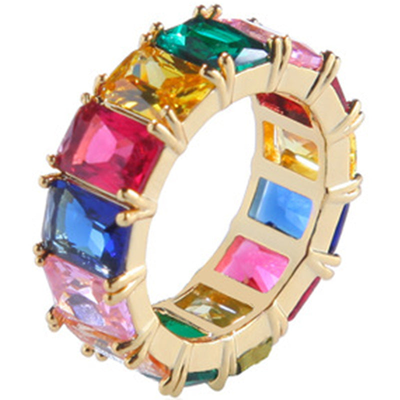 Iridescent Zircon Ring Shape Micro Set Geometric Design Alloy Hip Hop Jewelry Geometric Statement Elegant Chic