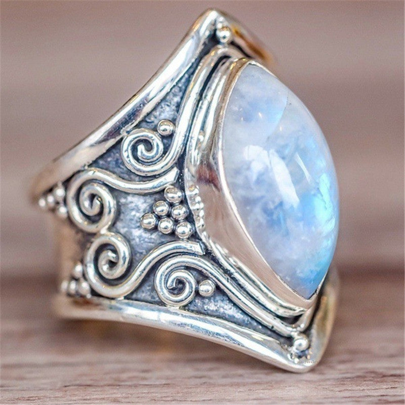 Womens Retro Thai Silver Alloy Moonstone Teardrop Ring Exaggerated Punk Jewelry Sizes 5 6 7 8 9 10 For Women And Girls