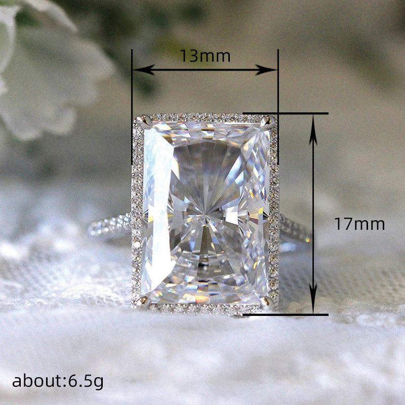 Inlaid Zircon Geometric Rectangular Ring Copper White Gold Plated For Women Dainty Elegant Everyday Jewelry Gift