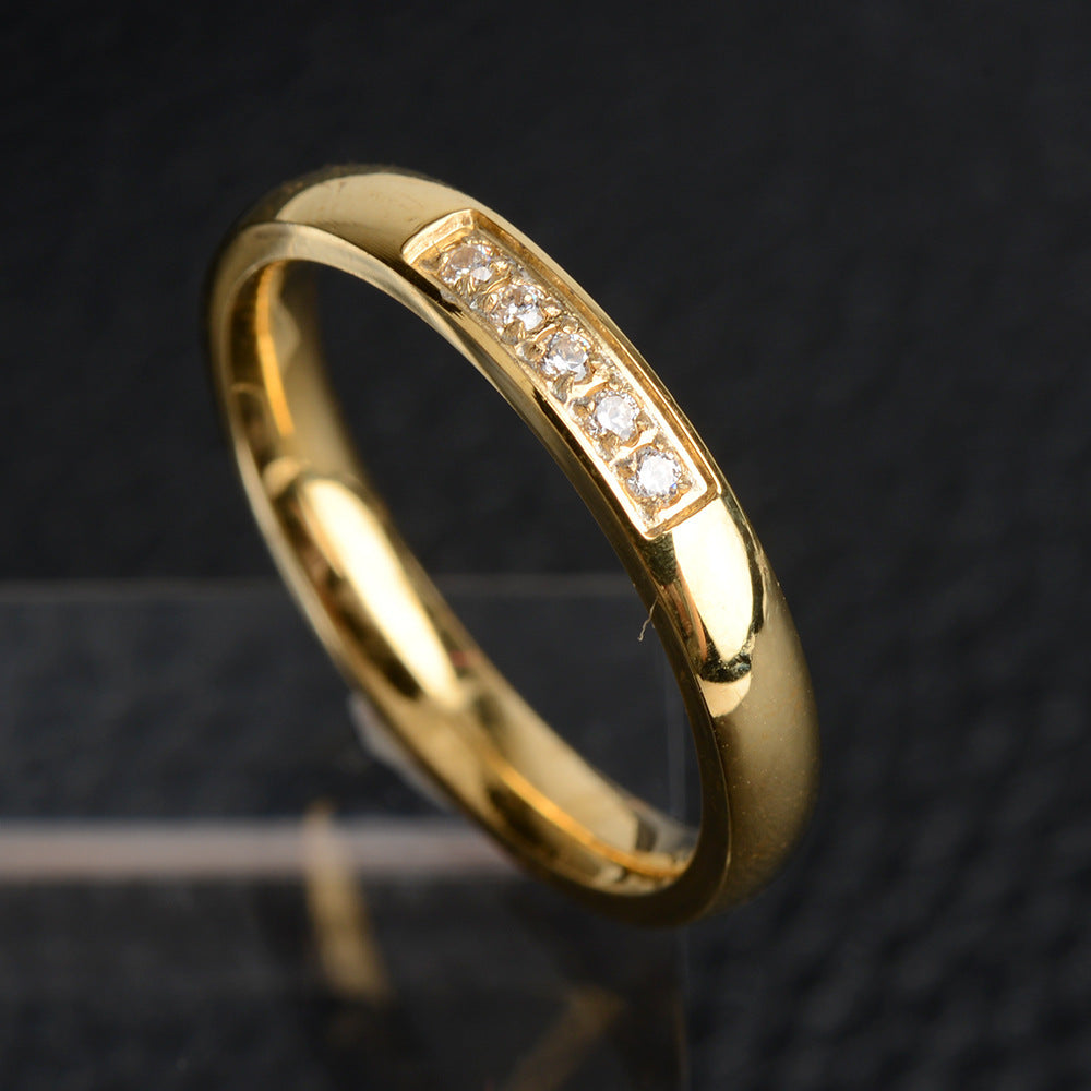 Stainless Steel Ring With Zircon Crystal Crown Inlay For Women Elegant Gold Tone Finish Jewelry Gift DailyWear