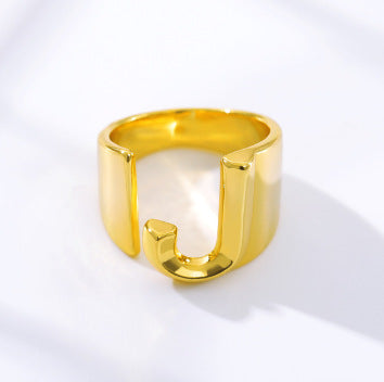 Women's Initial Letter Ring Wide Band Alphabet Copper Electroplated Personalized Statement Jewelry Gift Online