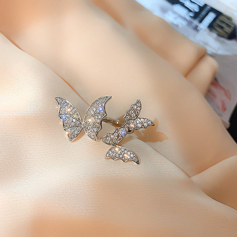Adjustable Butterfly Ring Alloy Gemstone Korean Fashion Jewelry Elegant Statement Ring For Everyday Style Gift