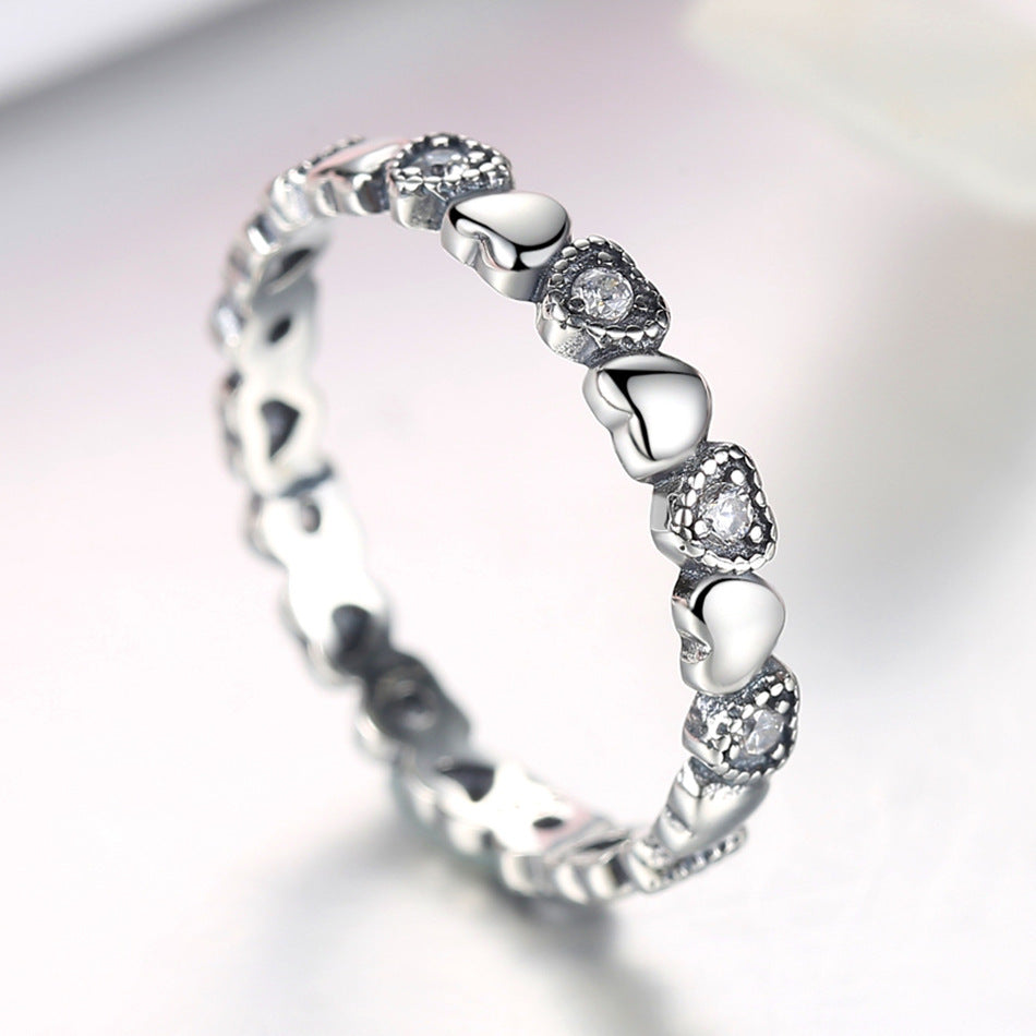 Sterling Silver Ring With Gem Inlay Electroplated Fashion Jewelry For Women Size 6 7 8 Gift For Her Silver Ring