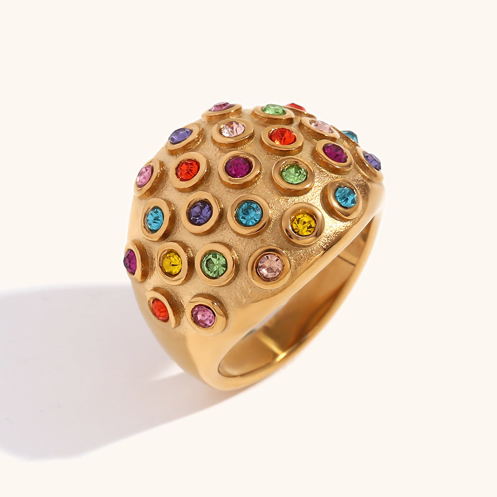 Women Ring Electroplated Ornament Vintage Diamonds Dome Design Zircon Inlay Stainless Steel Jewelry Size 6 7 8