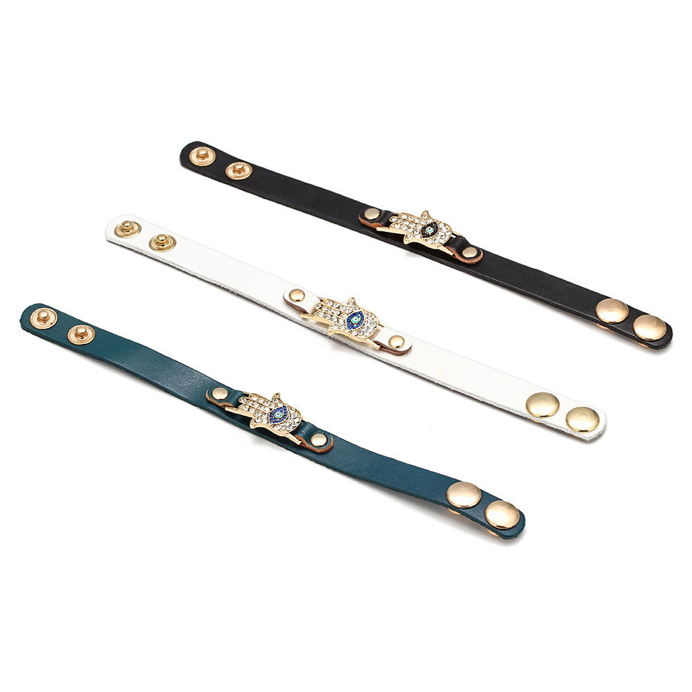 Womens Leather Palm Bracelet With Diamond Eyes Jewelry