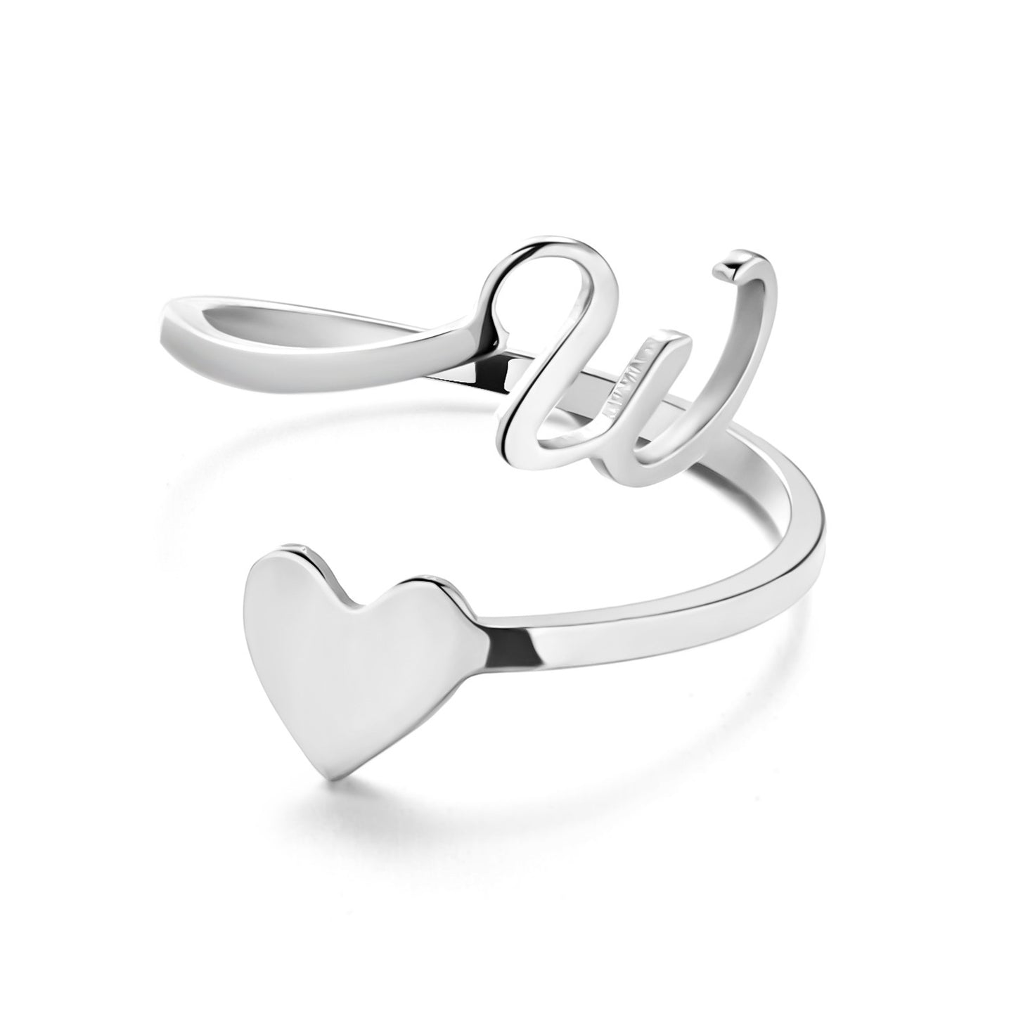 Womens Initial Letter Ring Adjustable Stainless Steel Heart Design 3D Open Heart Electroplated Fashionable Chic