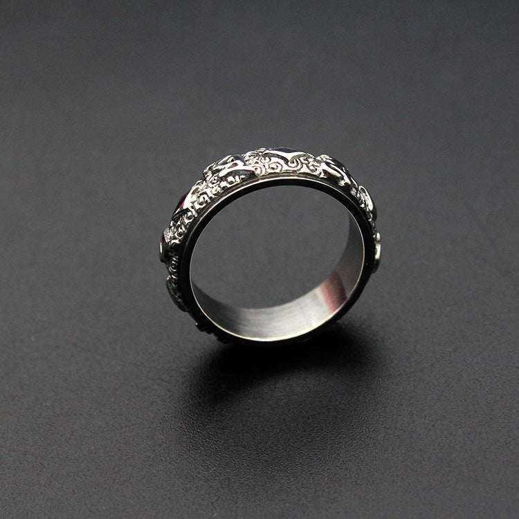 Rotatable Ring Titanium Steel Mosaic for Women Silver