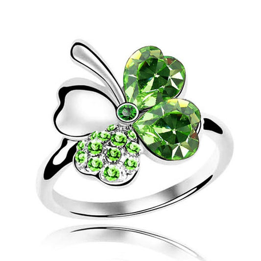 Adjustable Clover Ring For Couple Women Men European Design Alloy With Crystal Elegant Crystal Gift For Couple