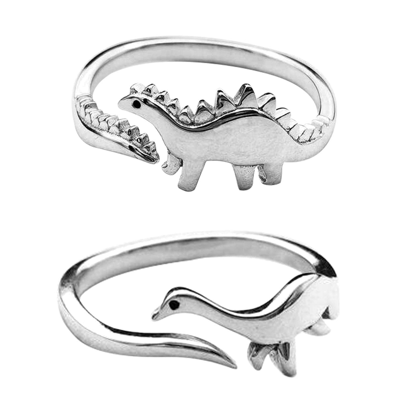 Four Dinosaur Rings Set Ancient Silver Animal Zodiac Adjustable Alloy Unisex Rings For Everyday Wear Now Bests