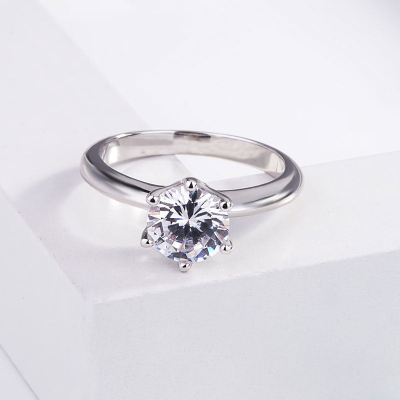 Copper Ring Six Claw Diamond Geometric Lightweight Ring