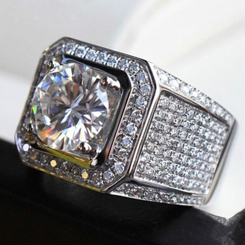 Men's Domineering Diamond Ring Full Diamond Micro Inlay Fashion Ring European and American Ring New Men's Ring Picture Color Jewelry Plating Ring