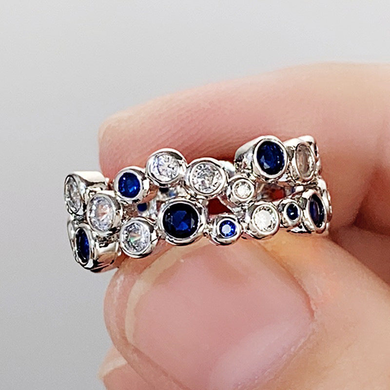 Geometric Hollow Circle Ring With Zircon Inlaid Copper White Gold Tone For Women Elegant Fashion Jewelry Accessory