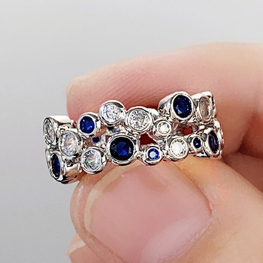 Geometric Hollow Circle Ring With Zircon Inlaid Copper White Gold Tone For Women Elegant Fashion Jewelry Accessory