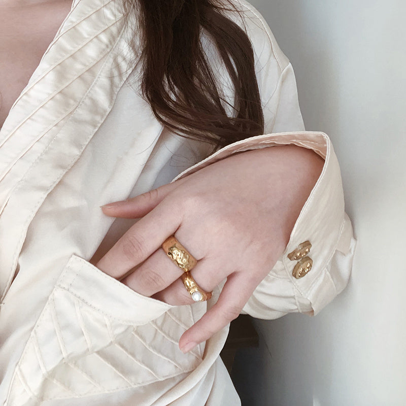 Titanium Steel Ring With Artificial Pearl Irregular Dot Design European Style Jewelry Gift For Her Fresh Style