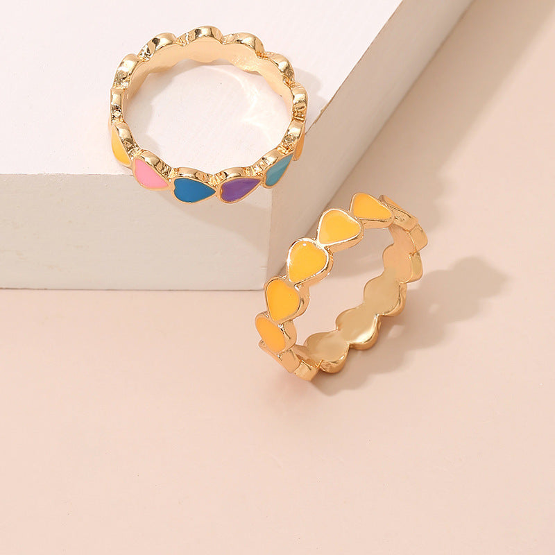 Womens Golden Alloy Ring Set Korean Trendy Lightweight Jewelry Dripping Oil Color Design Gift For Ladies Gifts