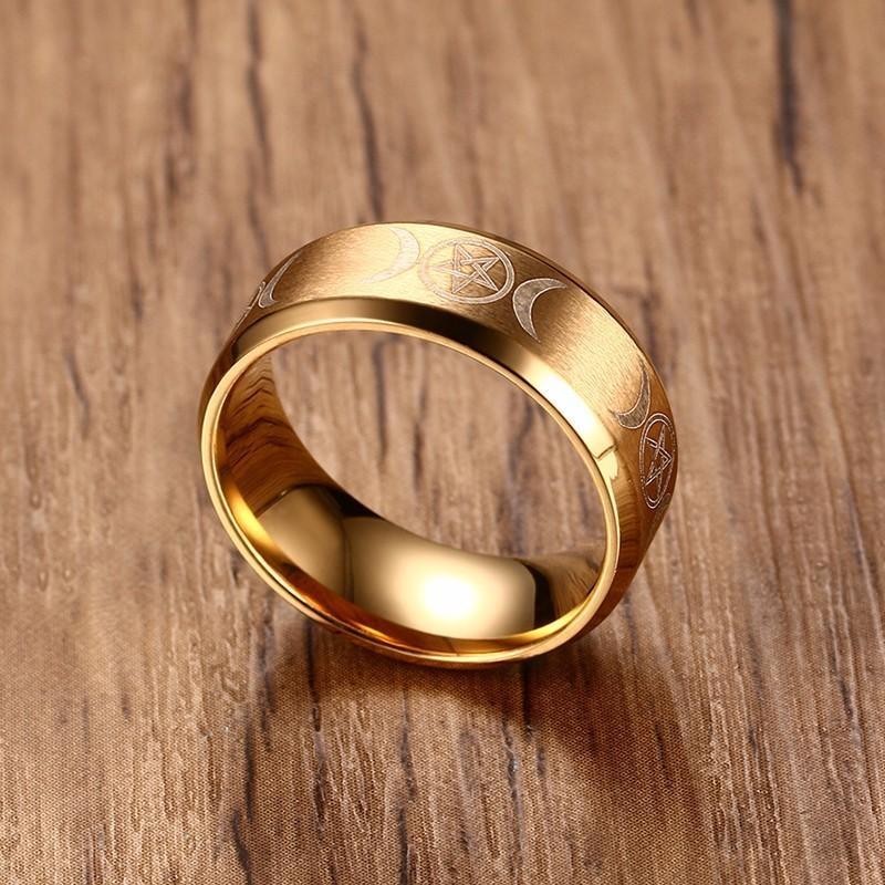 Stainless Steel Triple Moon Goddess Ring 8mm Face Width 6g Lightweight Jewelry Minimalist Boho Jewelry Everyday