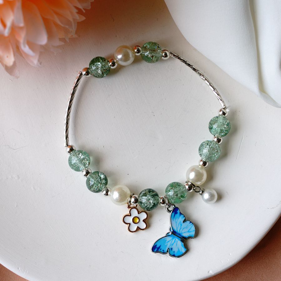 Girls Cute Bracelet With Plant Flower Plus Crystal Design Korean Beads Adjustable Childrens Bracelet 14cm 20cm