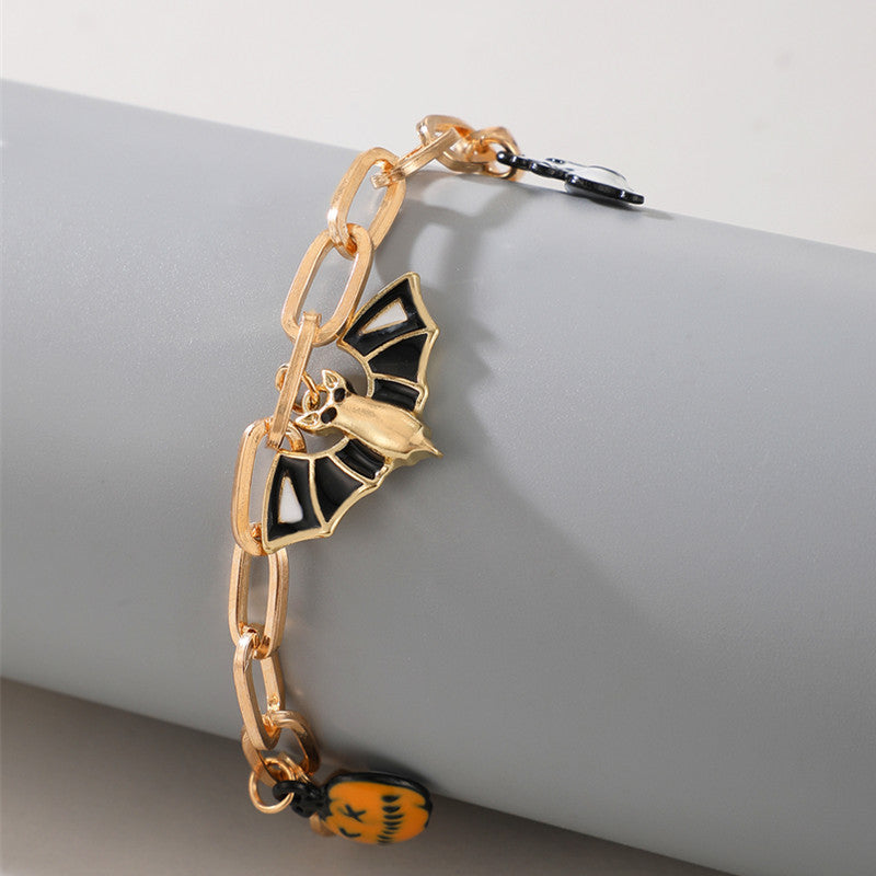 Unisex Halloween Charm Bracelet Gold Plated Ghost Pumpkin