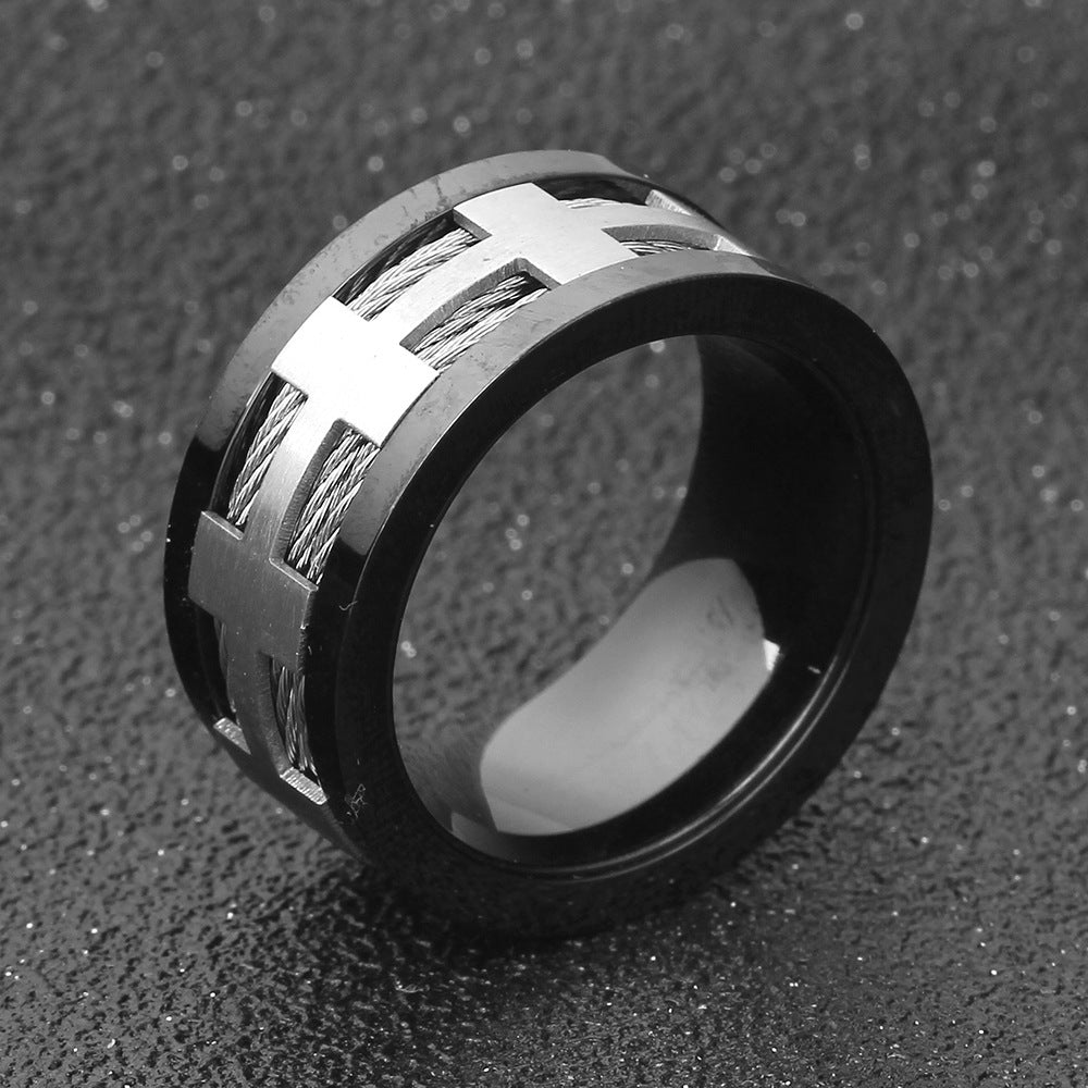 Men's Titanium Steel Ring Cable Rope Design Band Fashion Jewelry Black Ring for Him Mens Ring Gift Idea Tail Ring Unique Ring Design