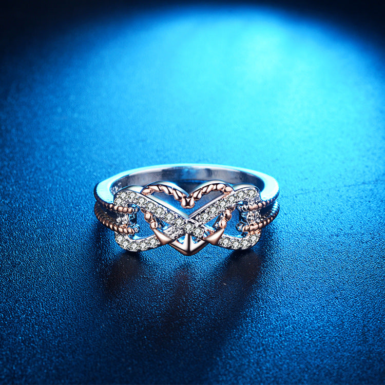 Heart Shaped Two Tone Rose Gold Ring With Zircon Inlay Copper Electroplated Jewelry For Women Wear Elegant Gems
