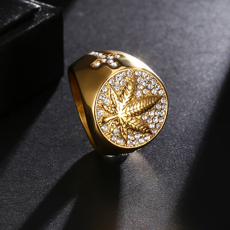 Hemp leaf stainless steel ring