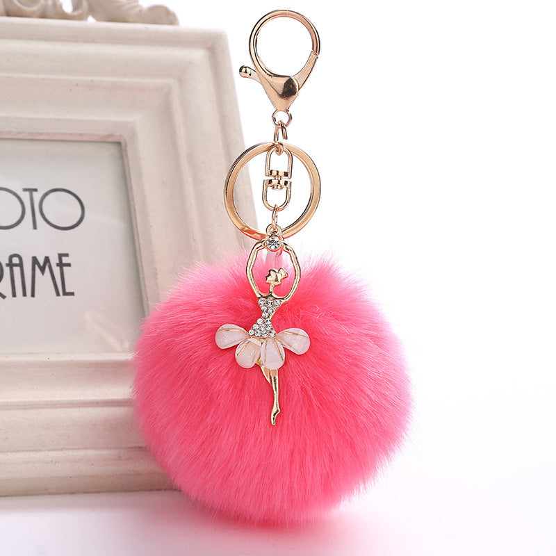 Car Keychain Pendant Simulation Rabbit Hair Accessory Metal Plush Key Ring Bag Charm Fluffy Colorful Gift Style