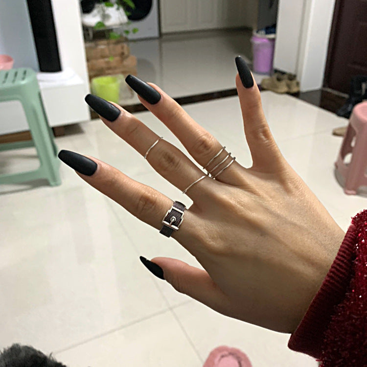 Couples Vintage Geometric Metal Rings Set Electroplated Matching Belt Style Travel Souvenir Gift For Travel Lovers