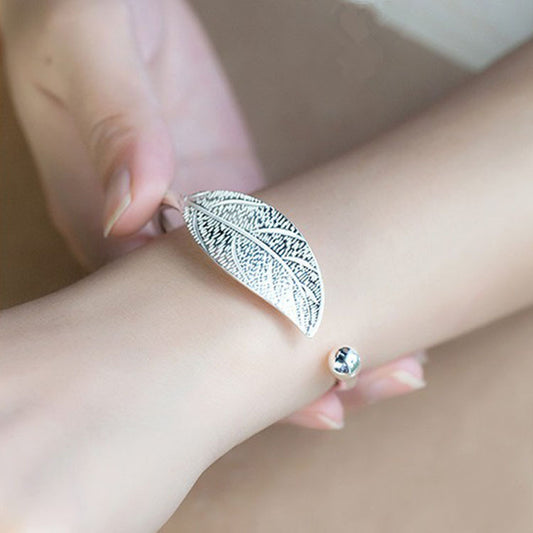 Womens Leaf Bracelet Silver Electroplated Copper Jewelry Gift For Wedding Anniversary Birthday Elegant Designs