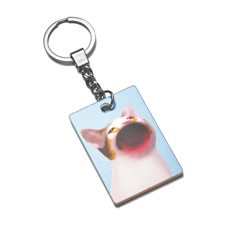 Blue 3D Kitty Square Plate Key Ring Acrylic Cat Keychain For Purse Backpack Or Keys Cute Cat Lover Gift For Bags