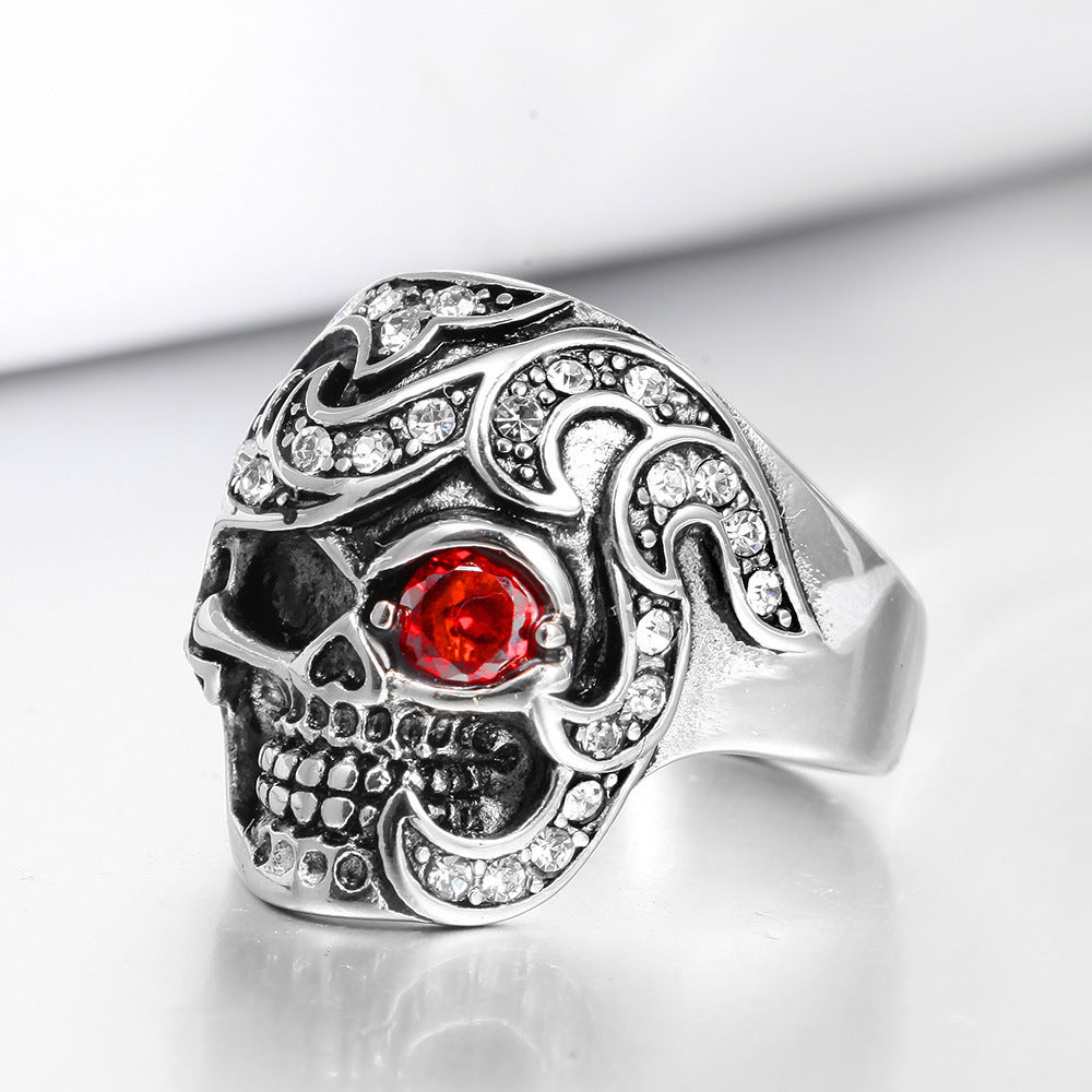 Mens Stainless Steel Skull Head Zircon Ring For Trendy Biker Gothic Punk Statement Accessory Durable High Quality