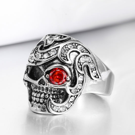 Mens Stainless Steel Skull Head Zircon Ring For Trendy Biker Gothic Punk Statement Accessory Durable High Quality