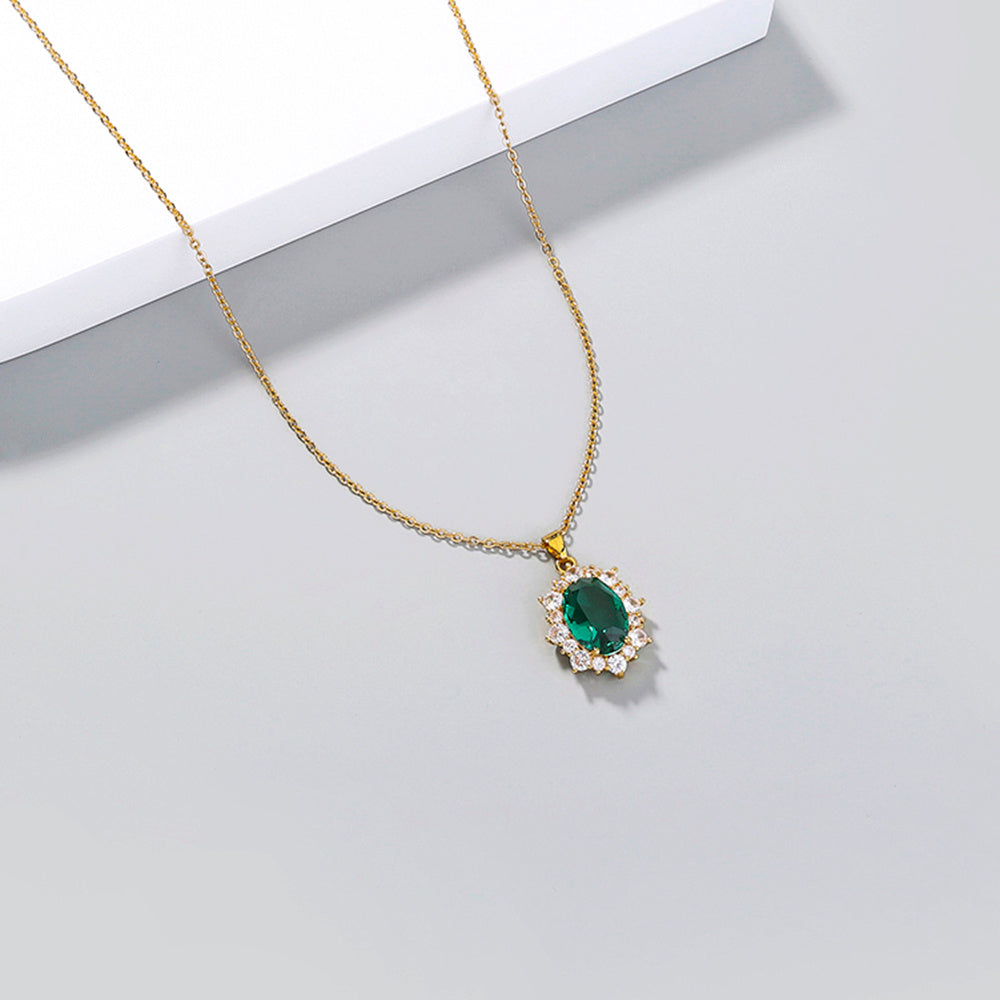 Women's Sunflower Oval Crystal Zircon Pendant Necklace Clavicle Chain Elegant Fashion Jewelry Gift SparkleTime