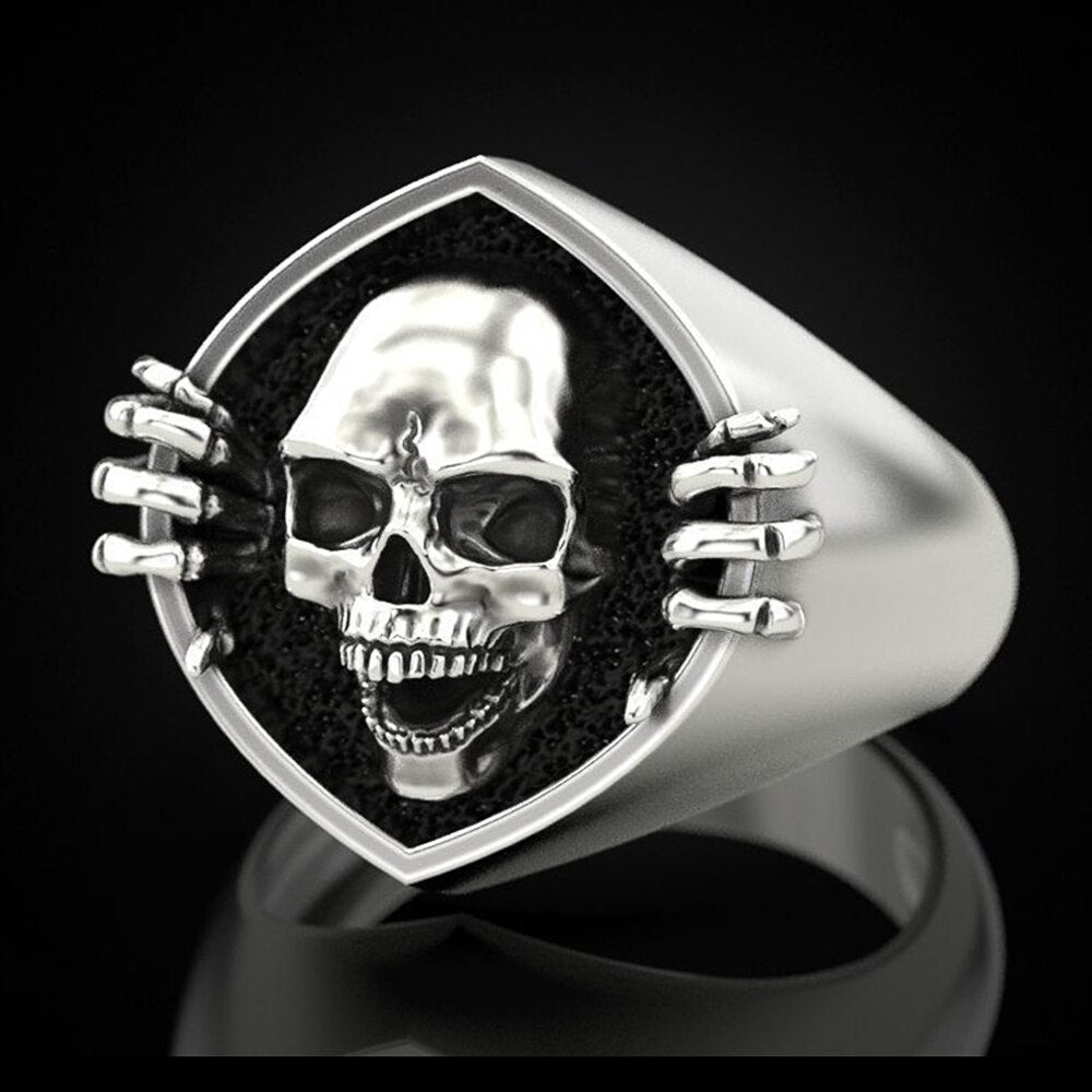 Mens Skull Ring Retro Punk Alloy Ring European Gift for Him Individually Packed Holiday Gift Fashion Ring Cool Biker