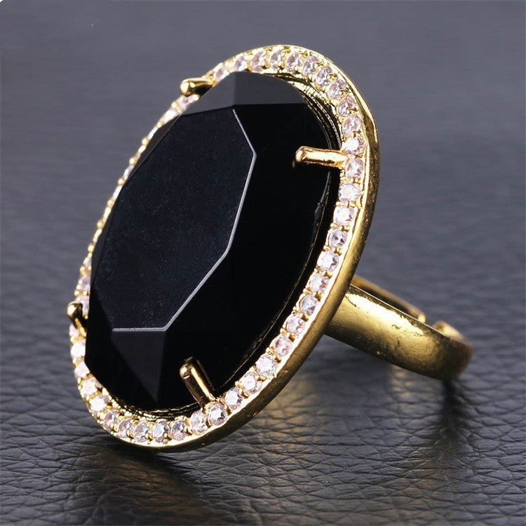 Womens Natural Stone Gold Plated Rhinestone Ring With Cut Gemstone Elegant Fashion Jewelry Accessory for Women