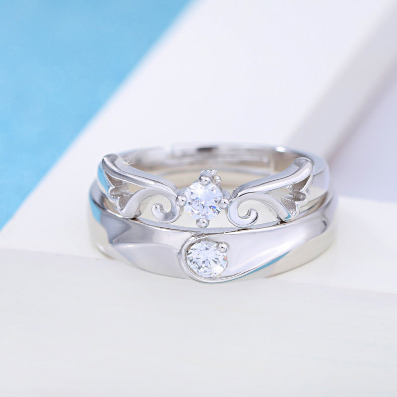 Sterling Silver Floral Wedding Rings For Couples Gem Inlaid Electroplated Elegant Bands Anniversary Jewelry Set