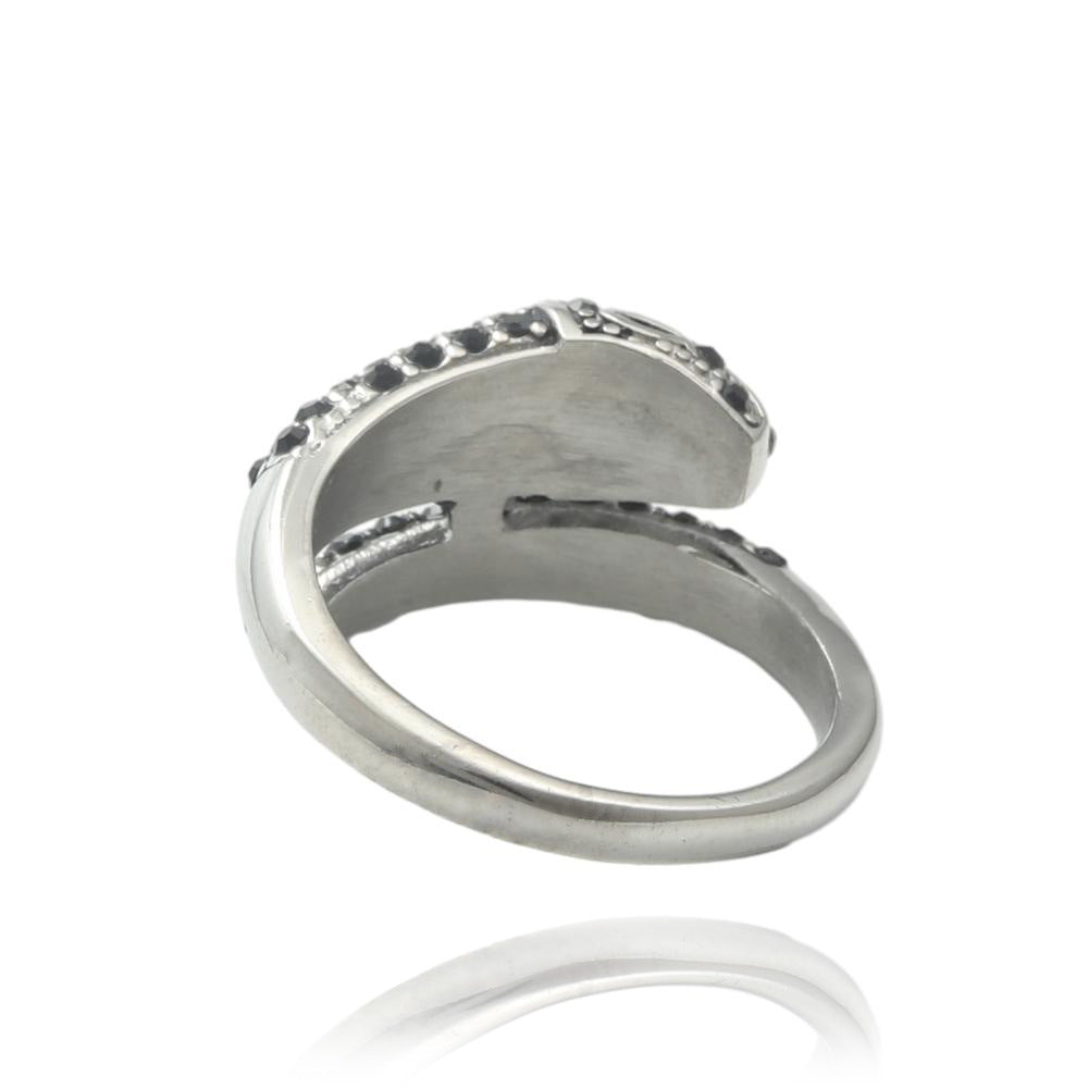 Mens Titanium Steel Snake Ring Polished Band Geometric Design Silver White Stone Ring Fashion Jewelry Gift Now