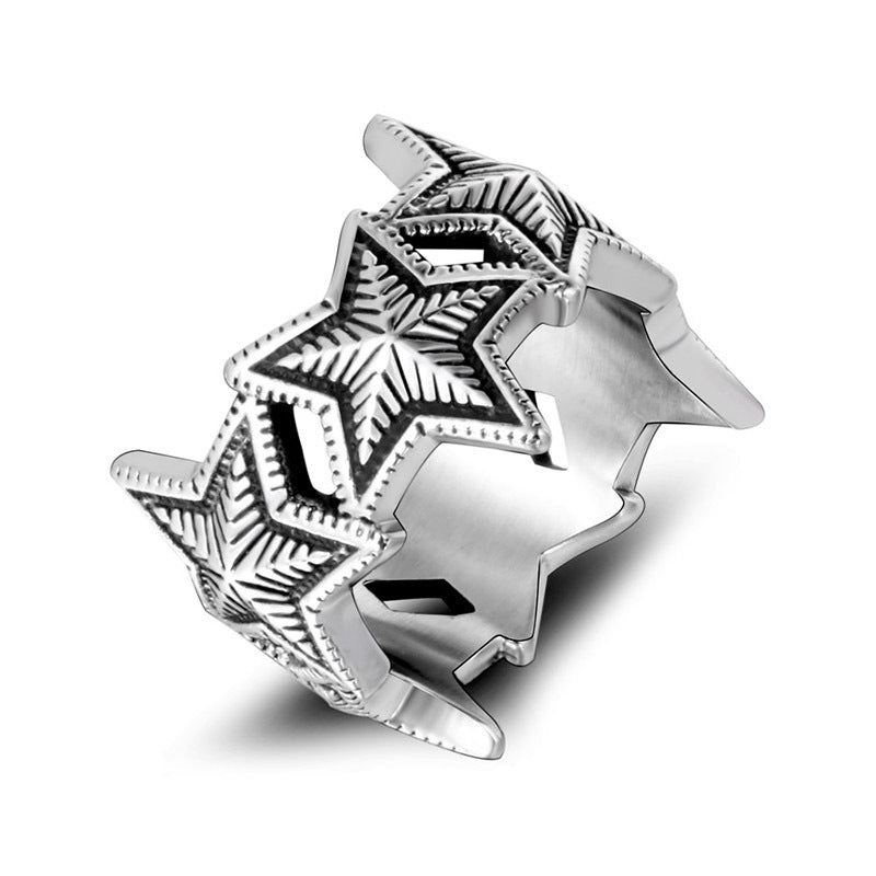 Mens Titanium Star Ring Polished Band Five Point Design