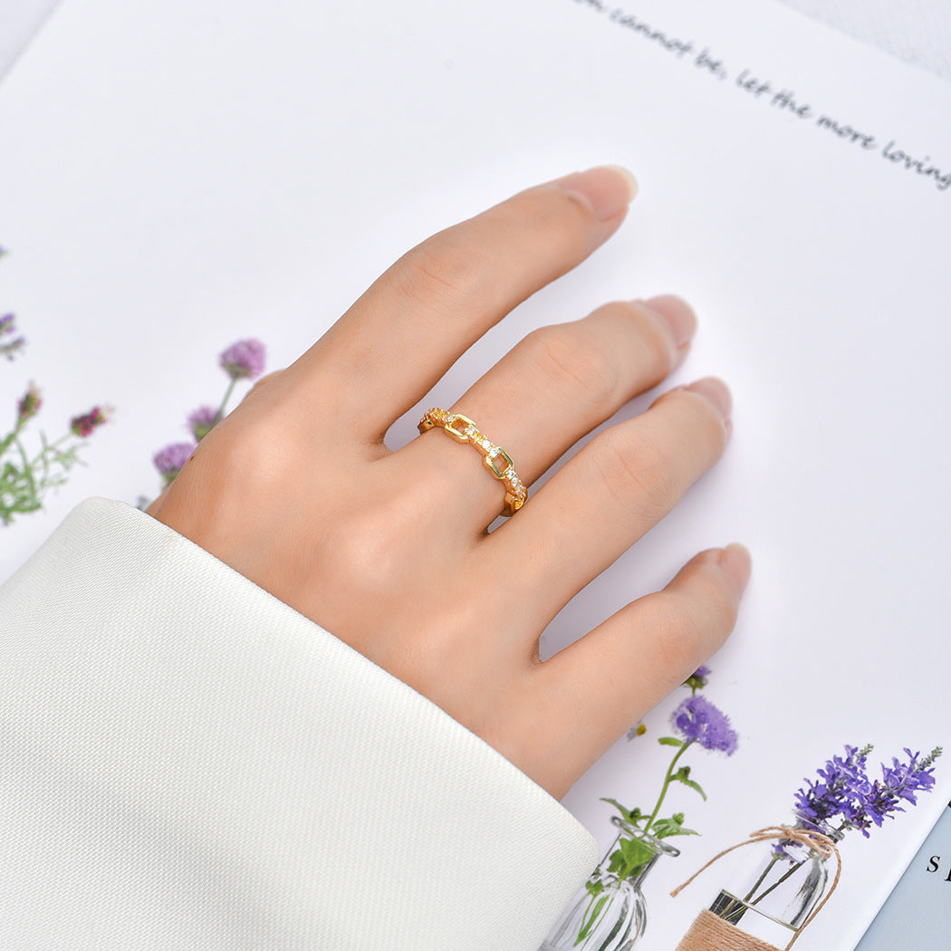 Women Adjustable Geometric Ring Zircon Copper Jewelry For Women Girls Ladies Open Ring For Daily Wear Everyday