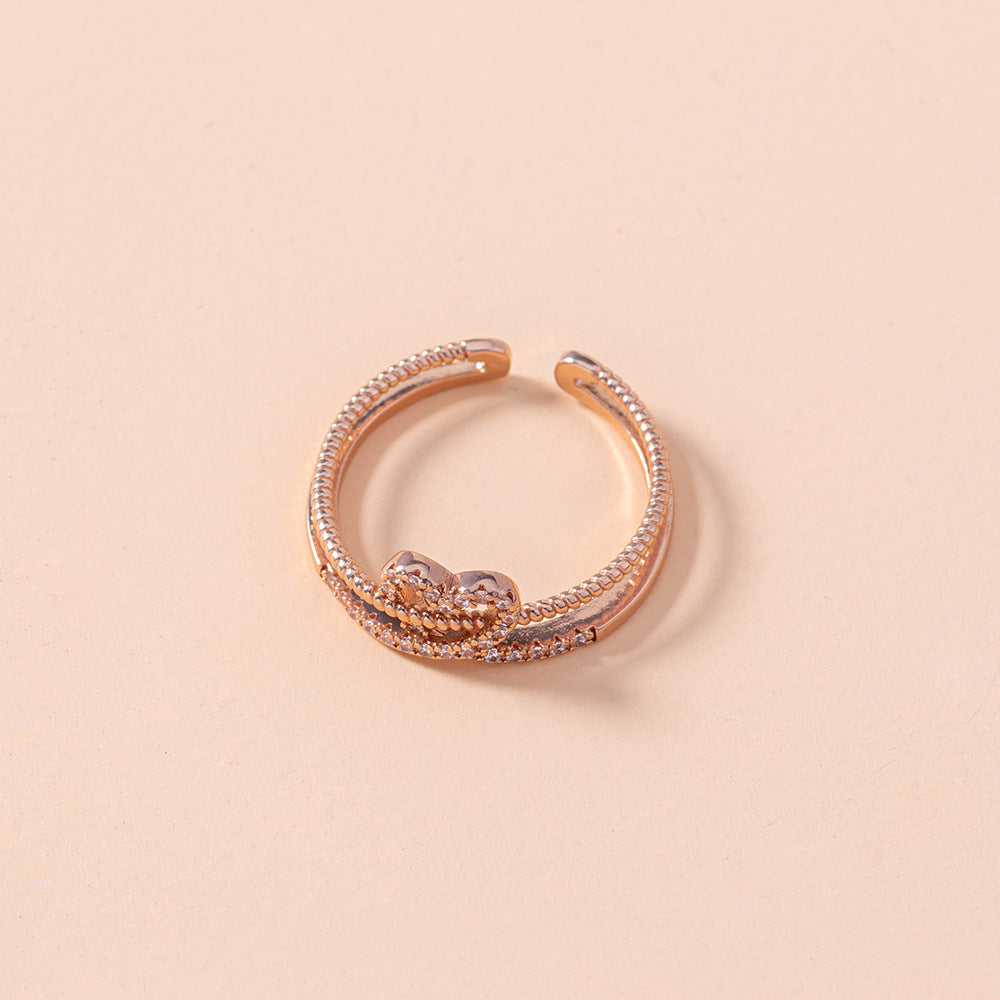 Love Heart Ring Open Adjustable Zircon Copper Ring European Electroplated Personalized Ring Europe and America