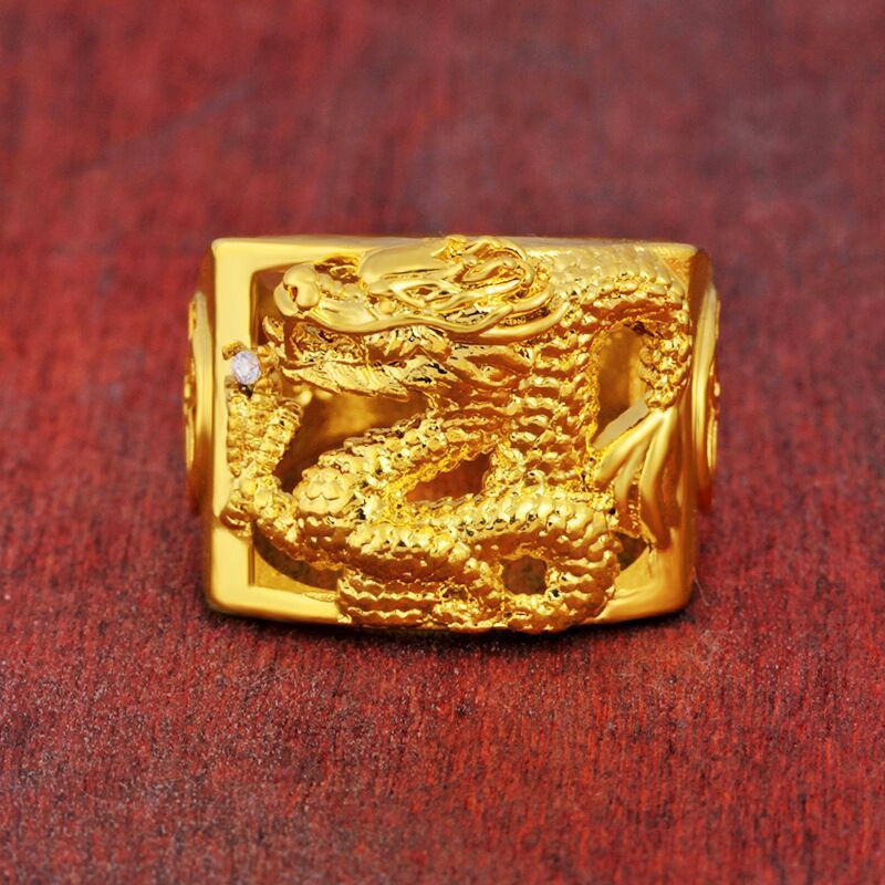 Gold Plated Copper Dragon Ring Adjustable Opening Aventurine Zodiac Korean Style Jewelry Statement Jewelry Gem