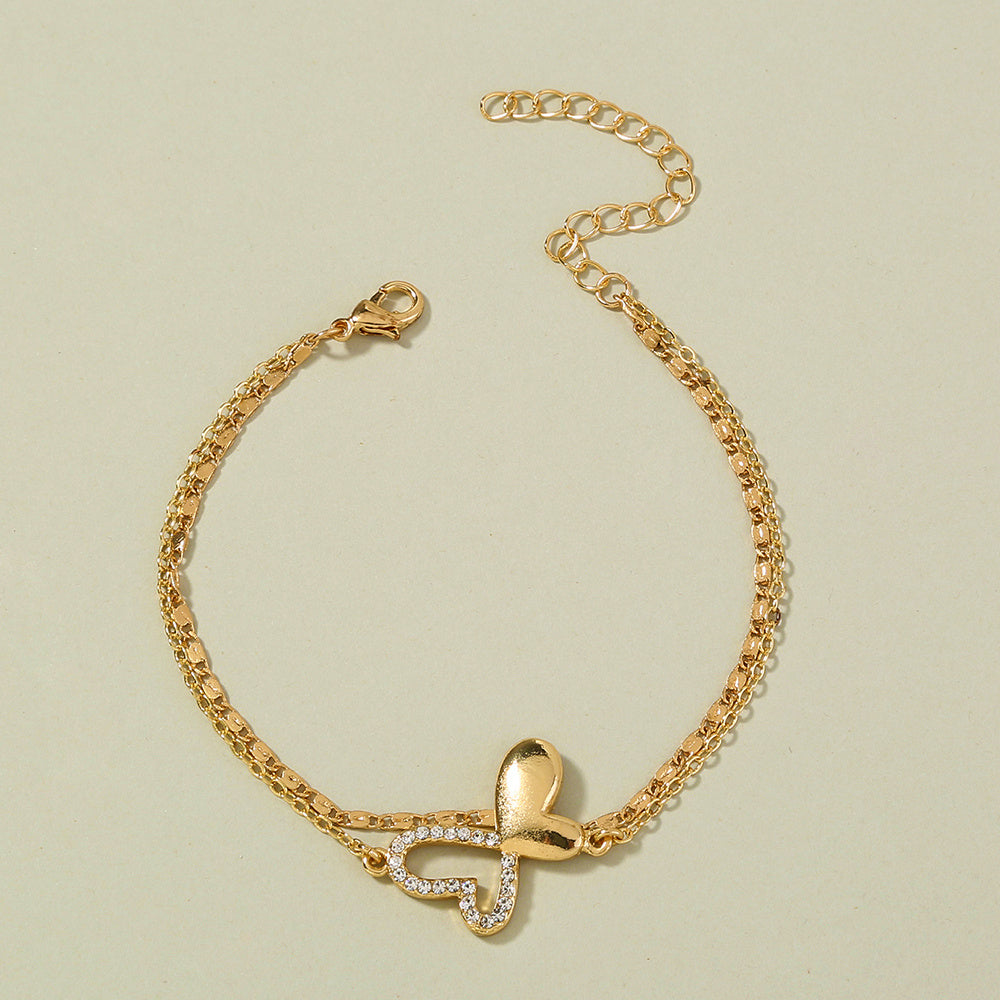 Womens Butterfly Bracelet Double Layer Pendant Copper Electroplated Jewelry Hollow Diamond European Bracelet24