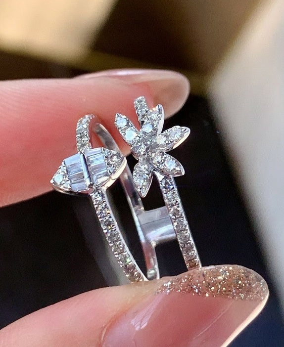 Three Layer Zircon Ring For Women Geometric European Style Brass And White Steel Jewelry Gift For Her Timeless