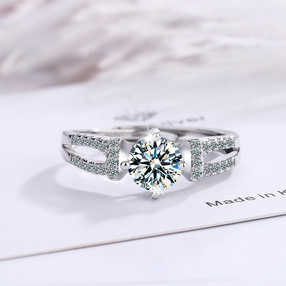 Adjustable Zircon Inlay Copper Ring Platinum Plated Jewelry