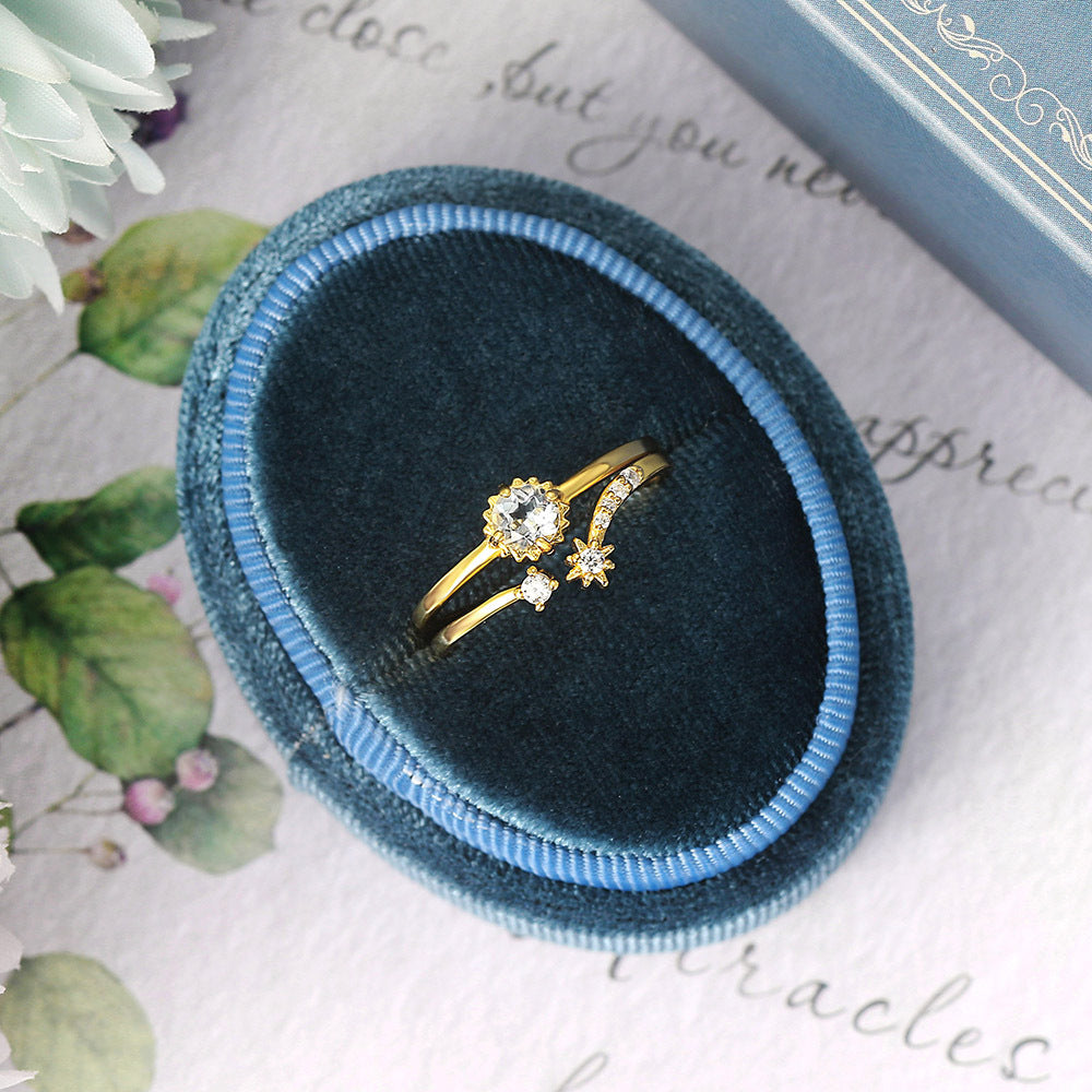 Womens Sterling Silver Ring With Natural Topaz Stacking Star Moon Geometric Fashion Jewelry High Quality Shiny