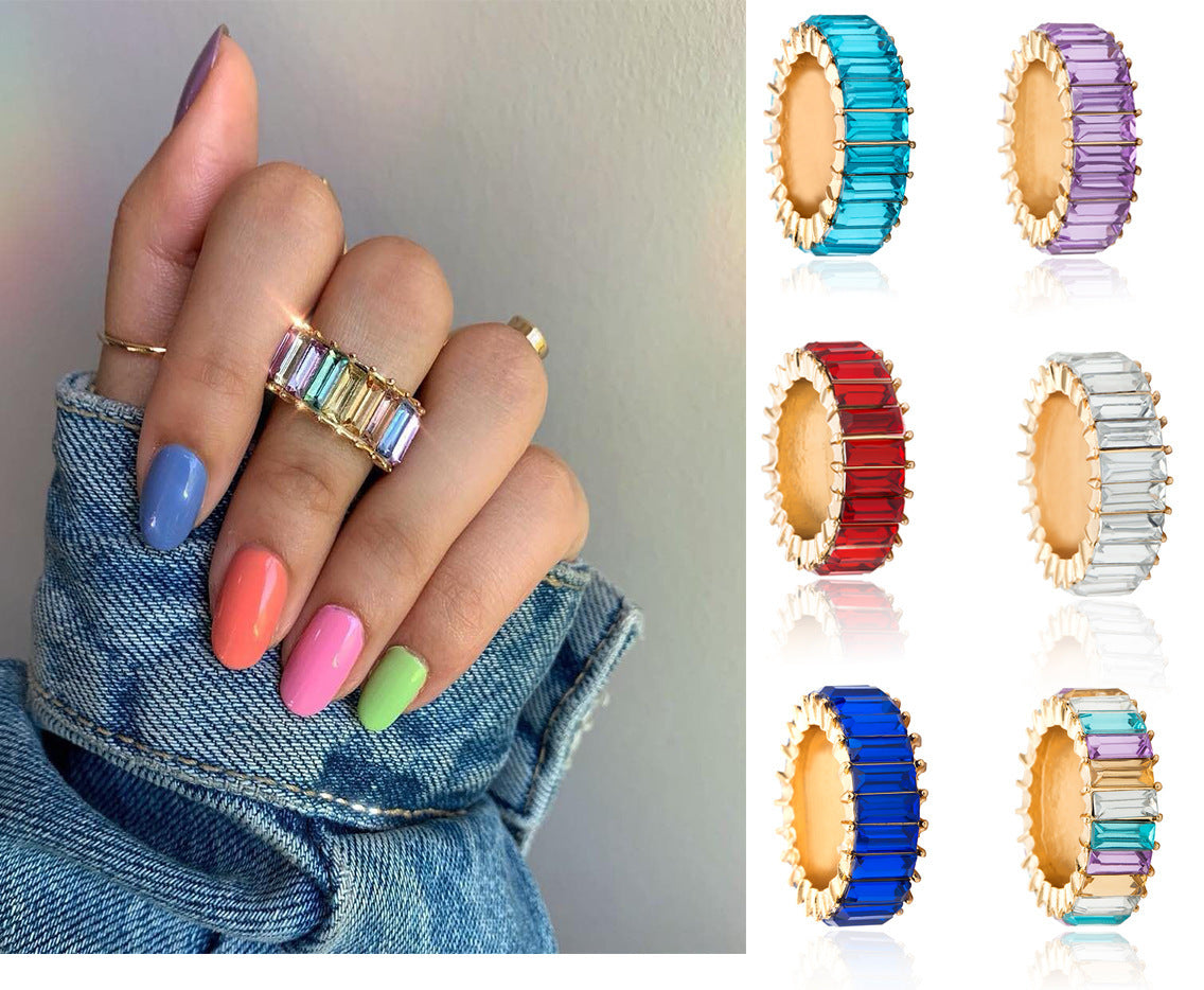 Womens Geometric Alloy Ring Sparkling Square Zircon Inlay Electroplated Finish Fashion Jewelry Ring ForYou Her